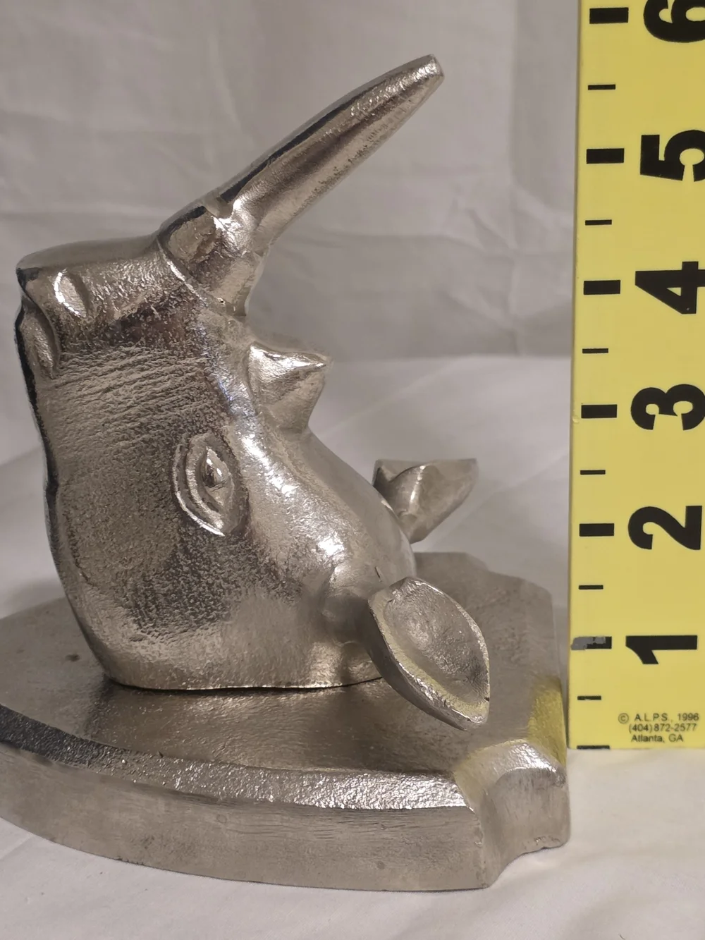 Vintage Cast Aluminum Rhino Head Wall Mount Sculpture Unique Coat Hook Silver 6